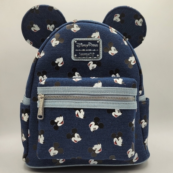Loungefly Disney Mickey Face Denim Backpack & Wallet Bundle - Picture 2 of 10